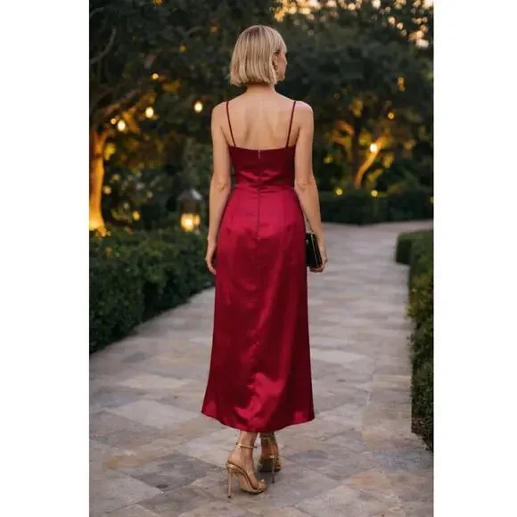 Vintage Watters & Watters Satin Maxi Dress 14 Red - Picture 2 of 10